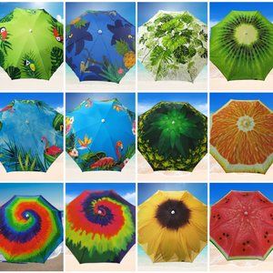 Tropical 6.5 FT Beach Umbrellas with Tilt Mechanism & Carrying Bag UPF 50+